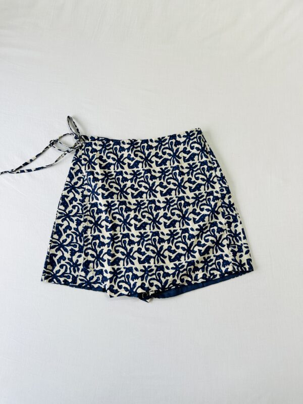 Navy Blue Cotton Skort with Side Knot for Women