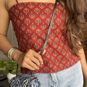 Red Corset back Cotton top