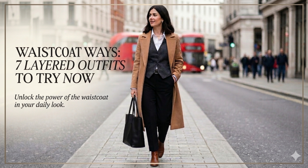 Trendy waistcoat outfit for women styled with summer layering ideas