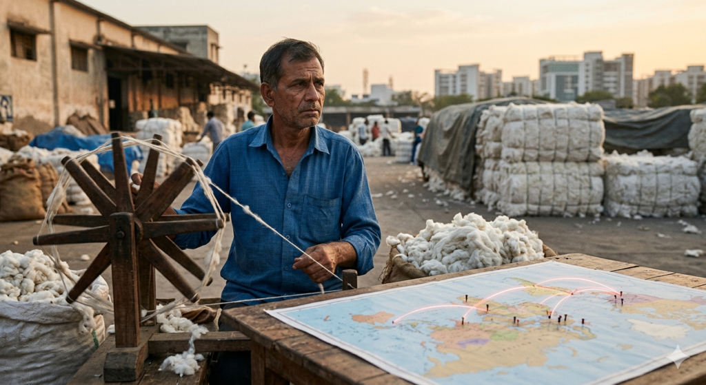 Indian cotton textile scene symbolising the impact of global tensions on the fashion market