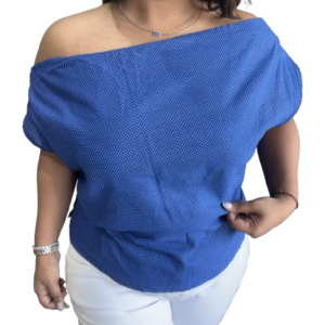 Blue Polka Dot One Shoulder Top for Women